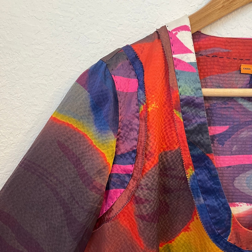 Tory Burch 100% Silk Tunic Blouse 8 Vibrant Abstract‎ Watercolor Artsy Designer - Picture 3 of 12